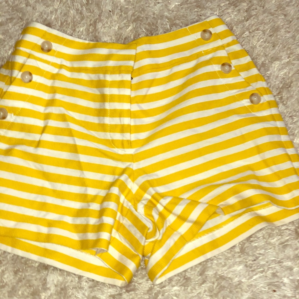 Yellow and white striped shorts